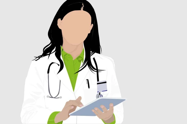 Eine Ärztin in grünem Hemd und weißem Kittel mit Stethoskop - ein Platzhalterbild